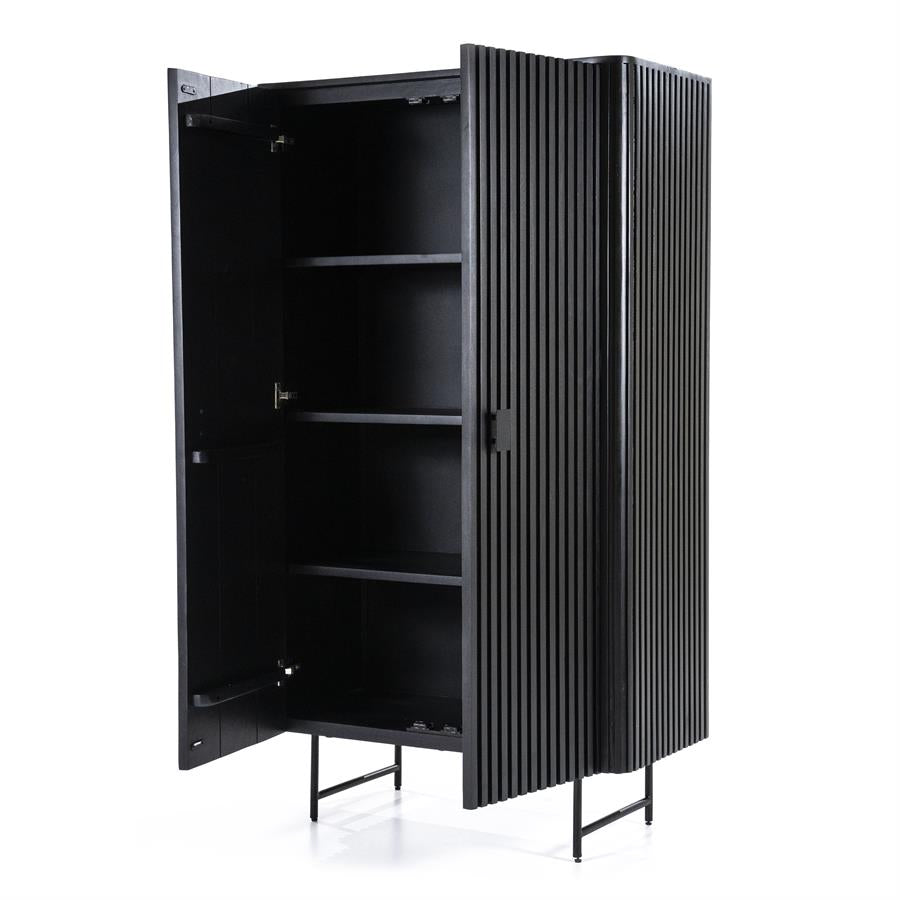 Kast Remi zwart mangohout met deuren, detail van de functie