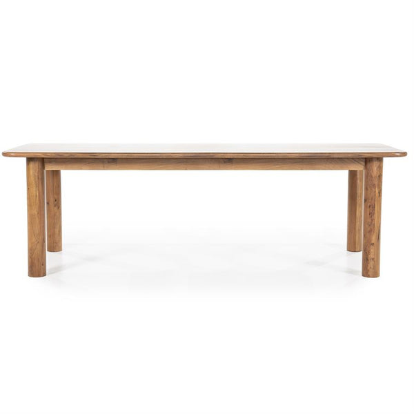 Eettafel Julian bruin acaciahout rechthoek, vooraanzicht op witte achtergrond