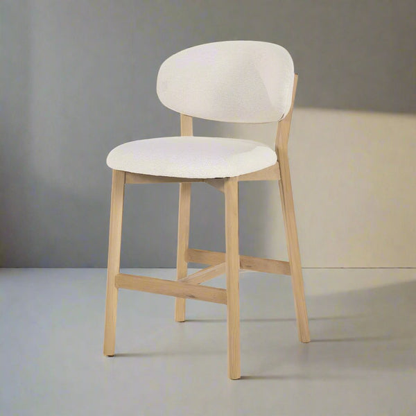 Barkruk Mikky | Beige Stof | Naturel Eikenhout