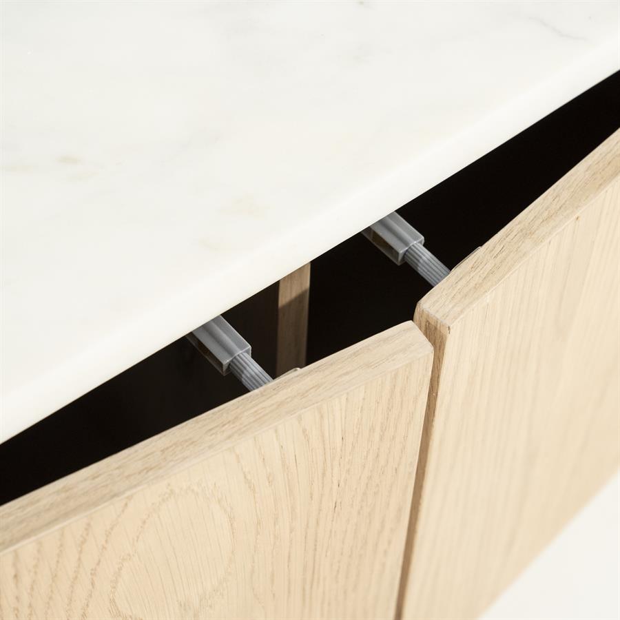 Tv-meubel Don bruin eiken hout en marmer, detail van de functie