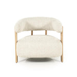 Fauteuil Lola beige stof, vooraanzicht op witte achtergrond