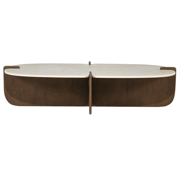 Salontafel Filou bruin eiken fineer 130 cm, vooraanzicht op witte achtergrond