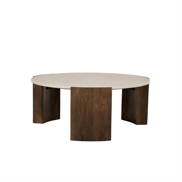 Salontafel Joan naturel mangohout, vooraanzicht op witte achtergrond