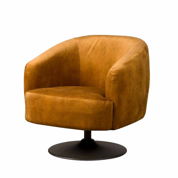 Draaifauteuil Barga velvet goud, schuin vooraanzicht op witte achtergrond