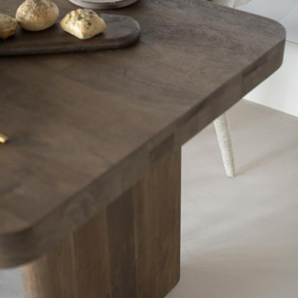 Eettafel Edward bruin mango hout & mango fineer, detail van het materiaal