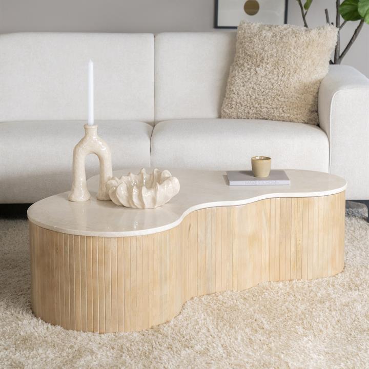 Elegante salontafel ELEMENTS 50cm wit met gepolijst marmeren blad
