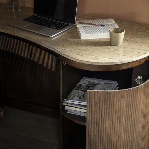 Bureau Mari bruin travertin, detail van de functie