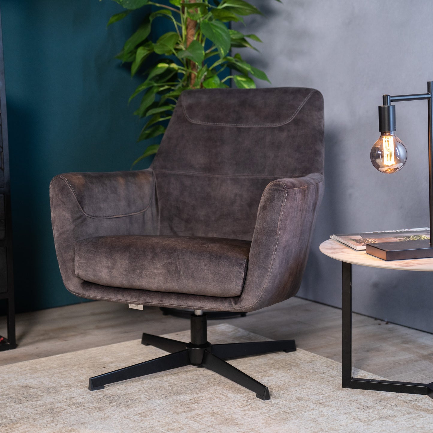 Fauteuil Toby Velours Antraciet