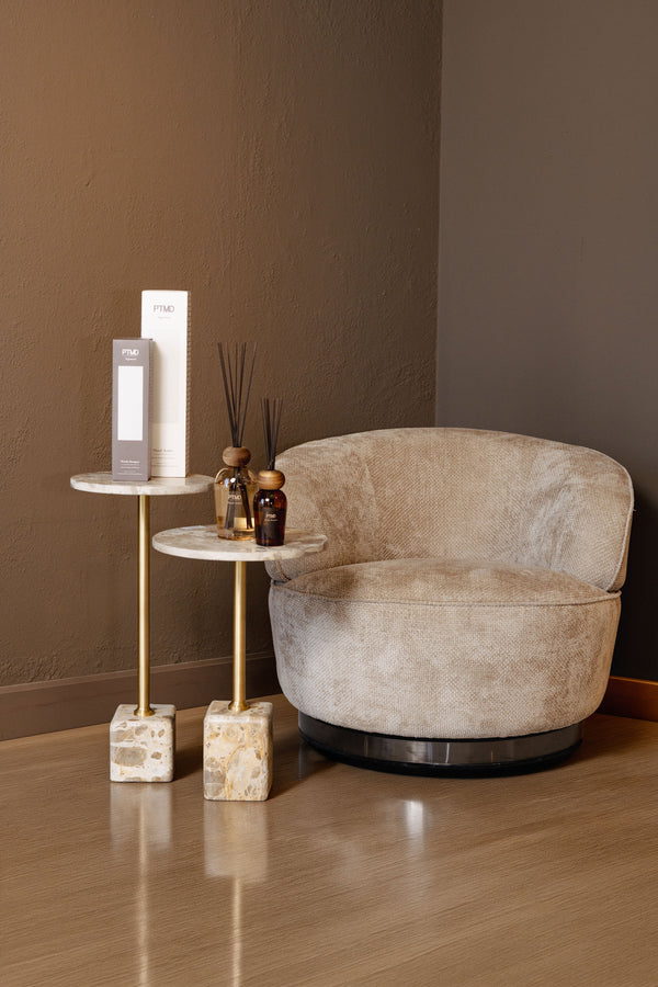 Fauteuil Filou Beige + 2 Gratis Ebe Marmeren Bijzettafels