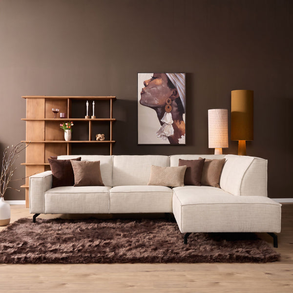 Hoekbank Floris beige baltimore, schuin vooraanzicht in een interieur