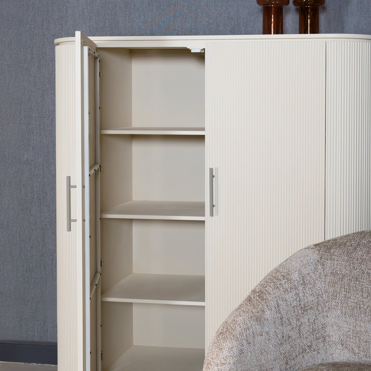 Opbergkast Corbetta wit hout, detail van de functie