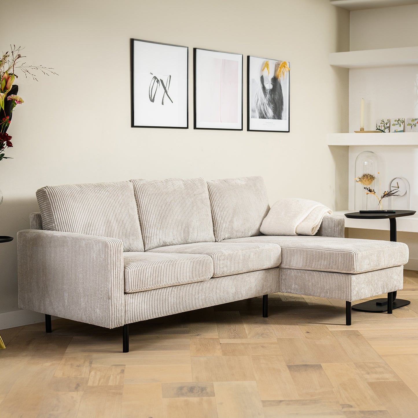 Hoekbank Auckland | Naturel Ribcord | Longchair L+R