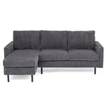 Hoekbank Auckland grijs ribcord longchair l+r, vooraanzicht op witte achtergrond