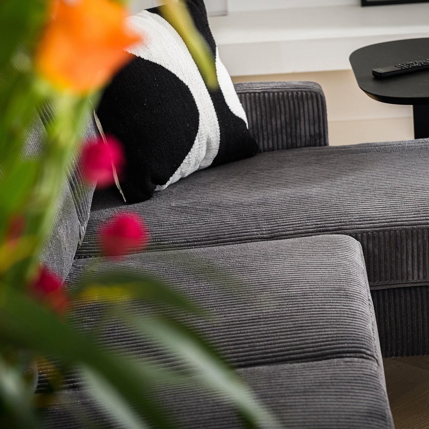 Hoekbank Auckland | Grijs Ribcord | Longchair L+R