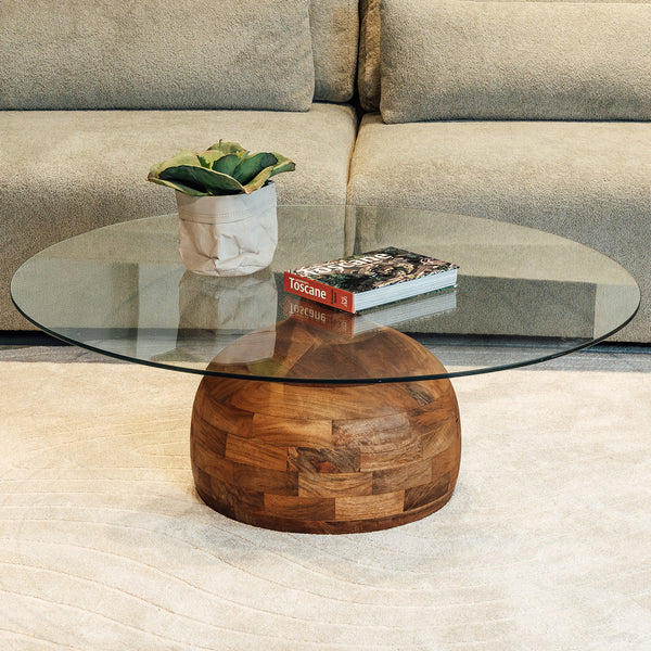Salontafel Stella | Clear Glass | Naturel Mangohout
