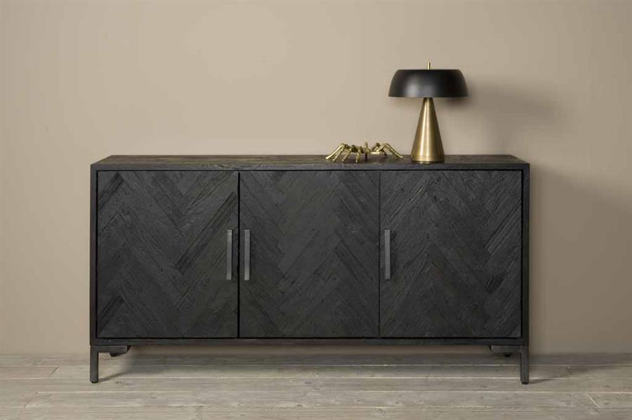 Dressoir Ziano zwart hout magazijn leegverkoop, vooraanzicht in een interieur