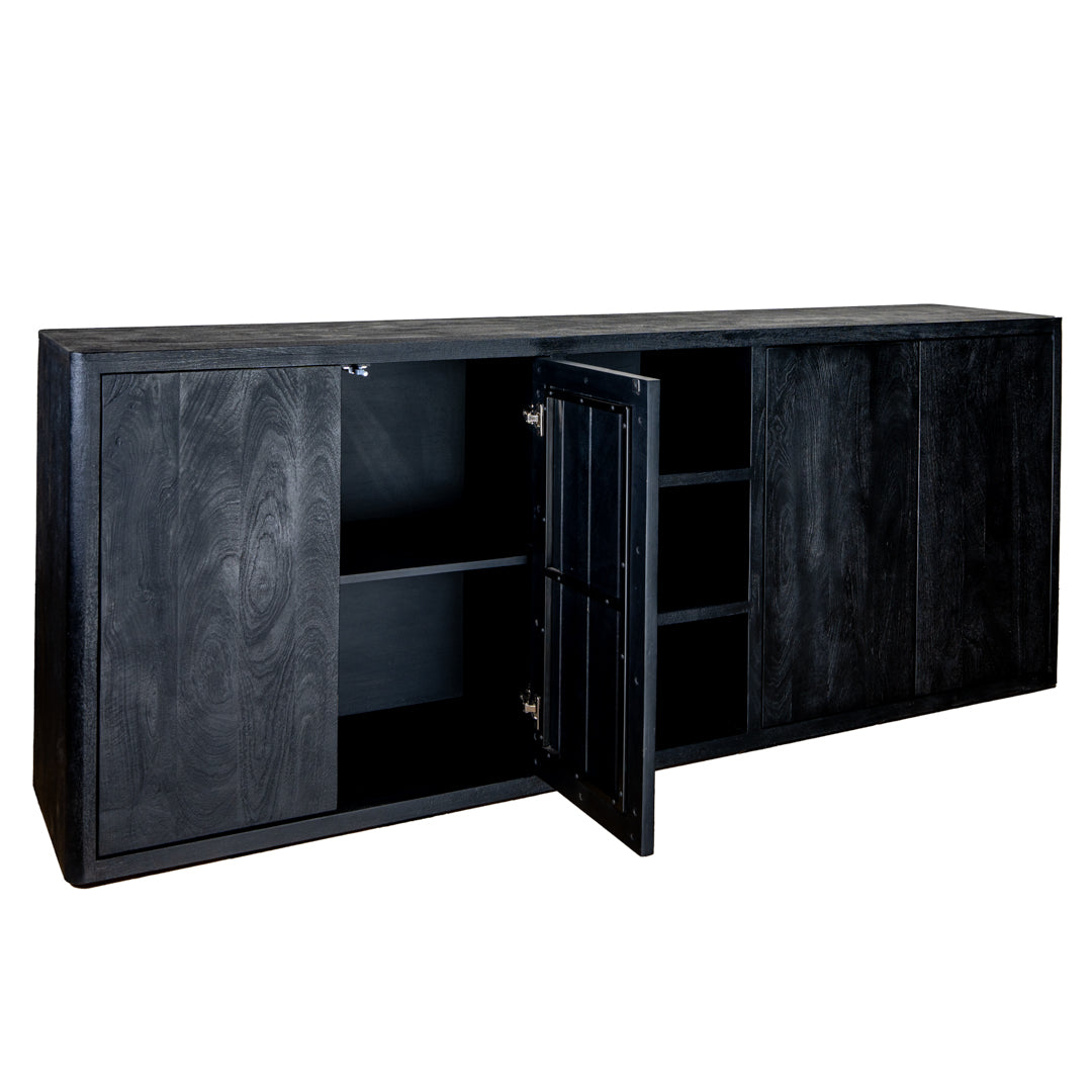 Dressoir Tenna zwart mangohout, detail van de functie