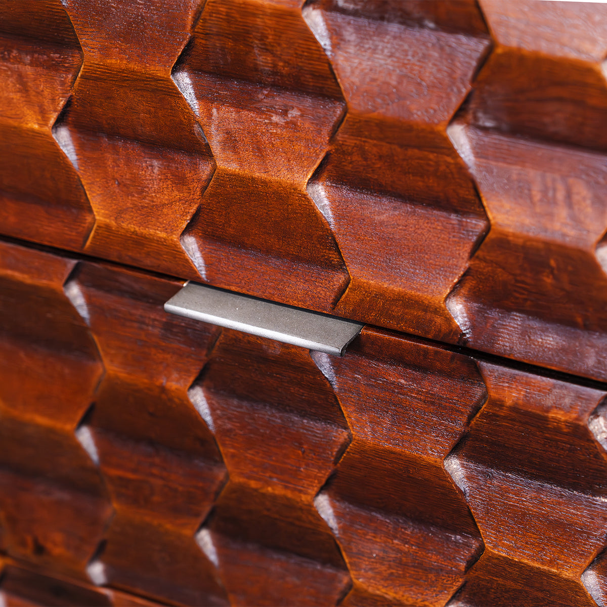 Ladekast Paola mahonie mangohout, detail van het materiaal
