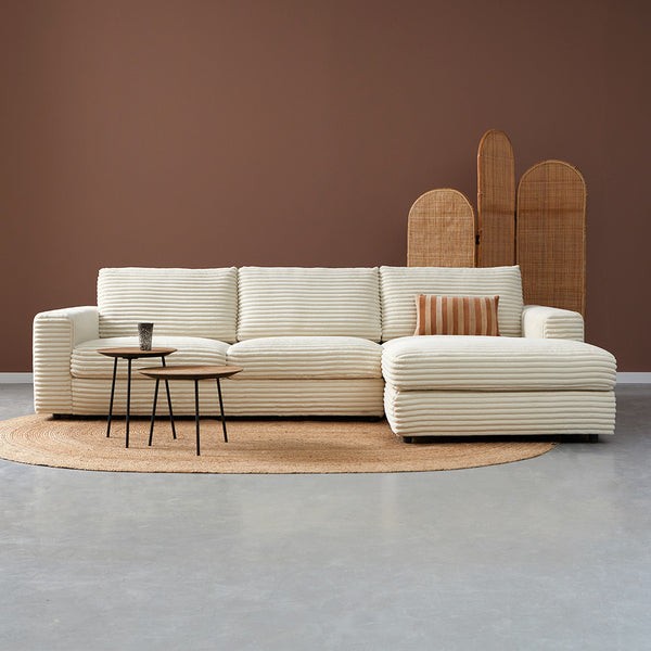 Hoekbank Uno | Beige Ribstof