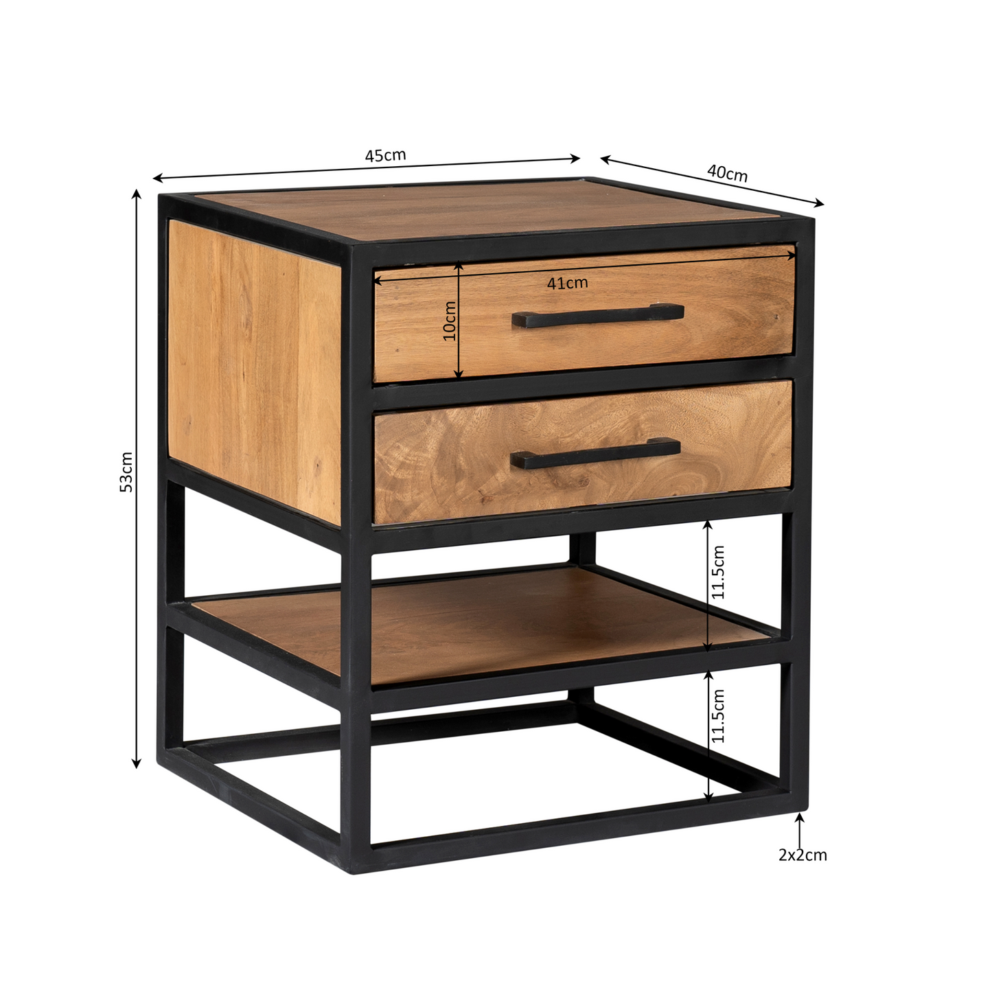 Bijzettafel/Nachtkastje Denver | Mangohout en Metaal