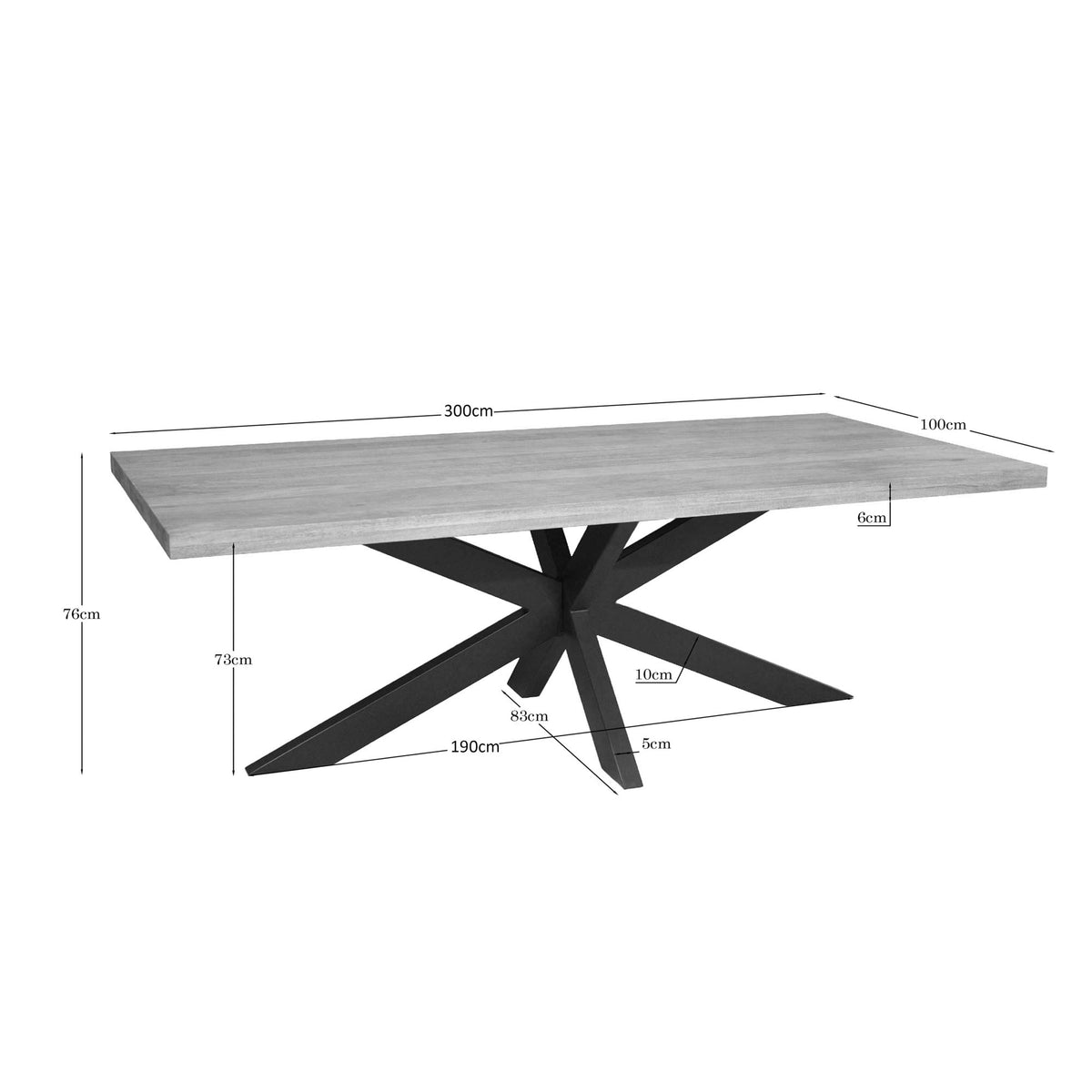 Eettafel Dakota | Naturel Mangohout | Rechthoek — Maatvoering
