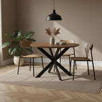 Eiken eettafel Ferris Rond Bruin | Zwart Onderstel | Onderstel Zwart