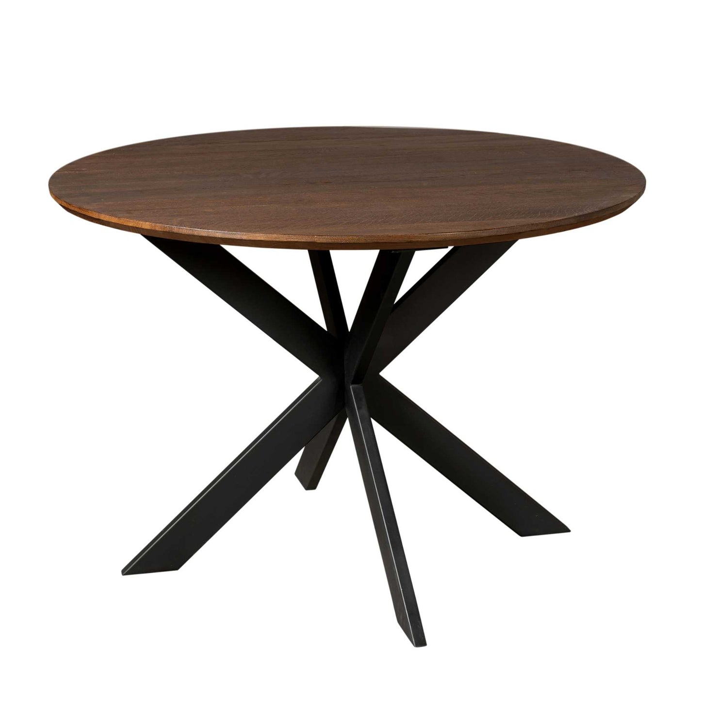Eiken eettafel Ferris Rond Bruin | Zwart Onderstel | Onderstel Zwart