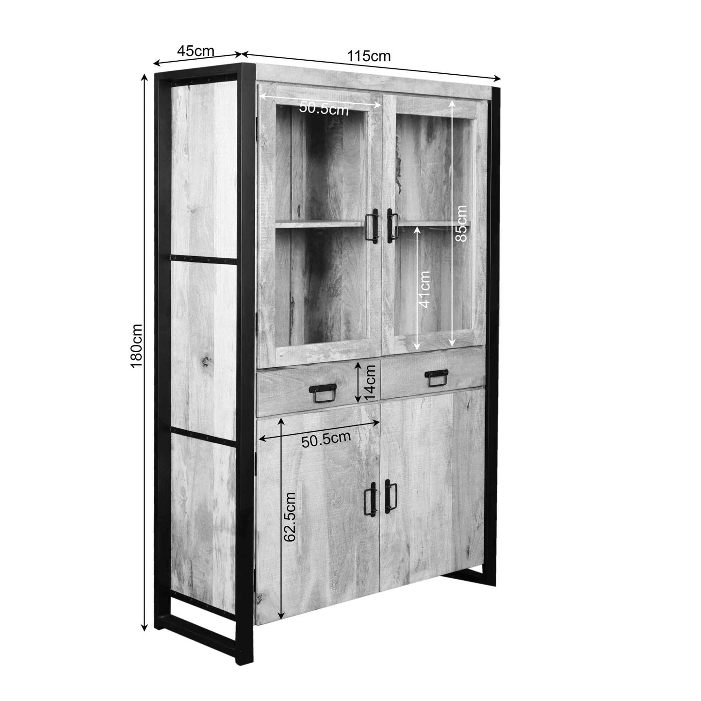 Vitrinekast Britt | 115 cm | Naturel Mangohout | NIEUW