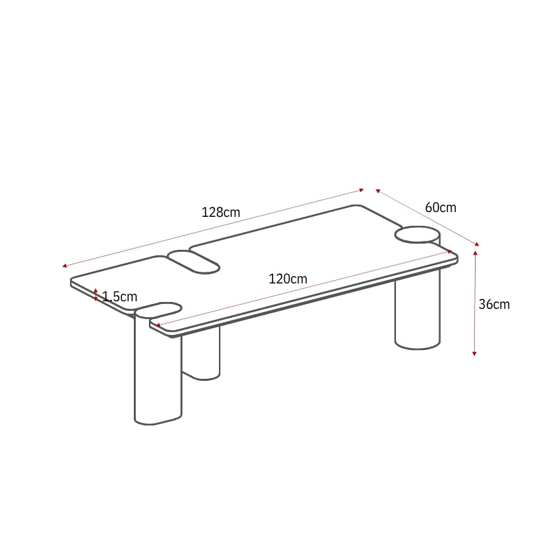 Salontafel Maeve bruin mangohout, maatvoering met afmetingen