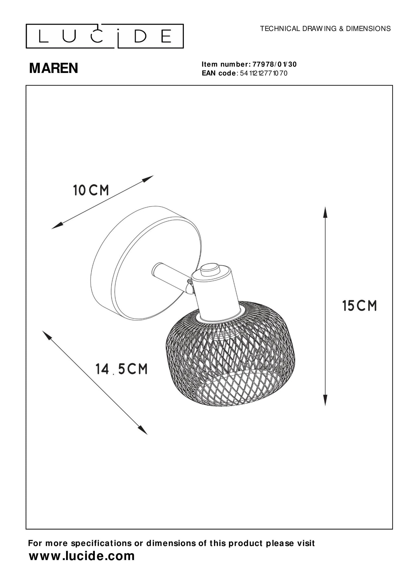 Plafondspot Maren | 1-Lichts | Zwart Metaal