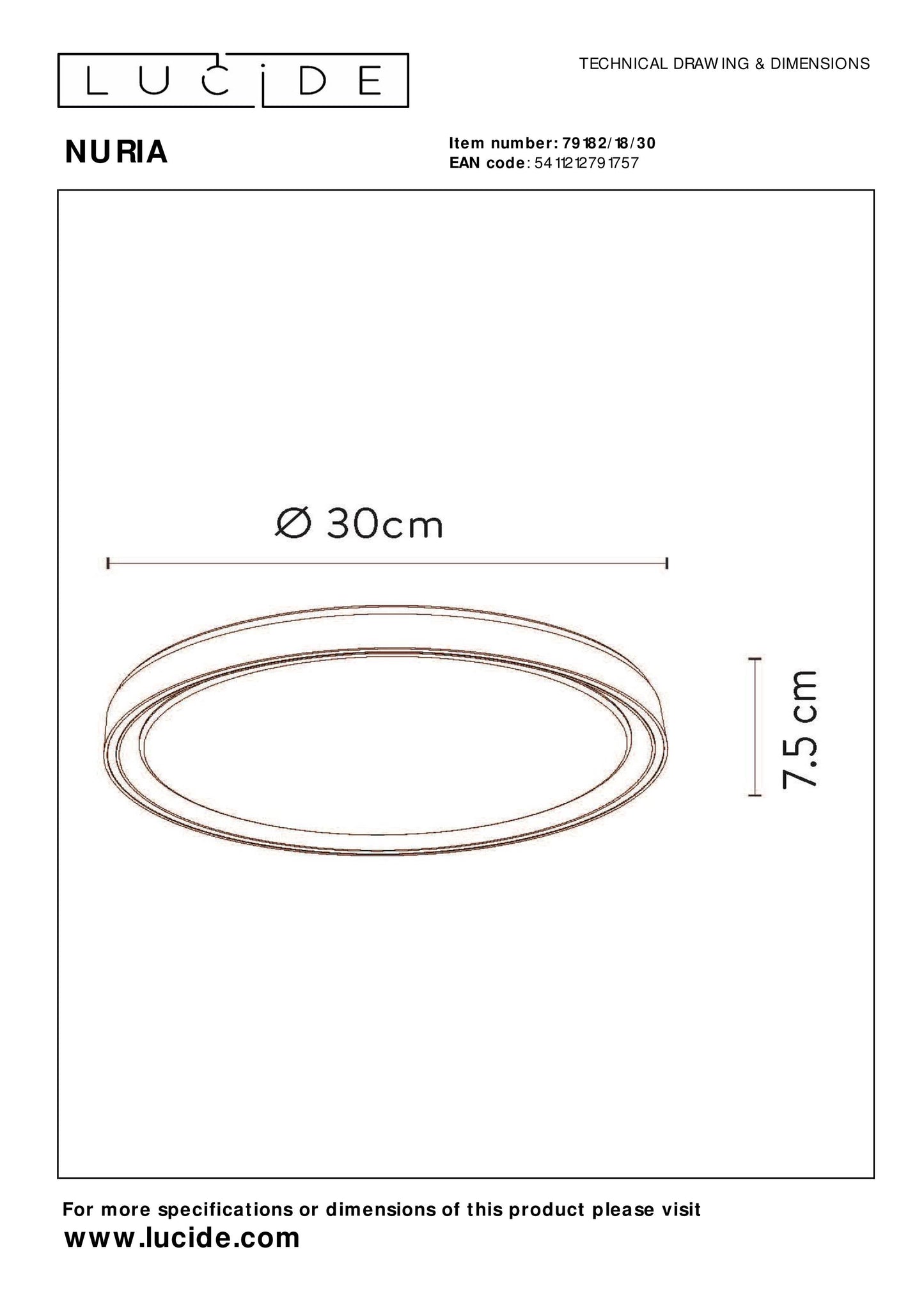 Plafonnière Nuria | Ø 30 cm | Zwart