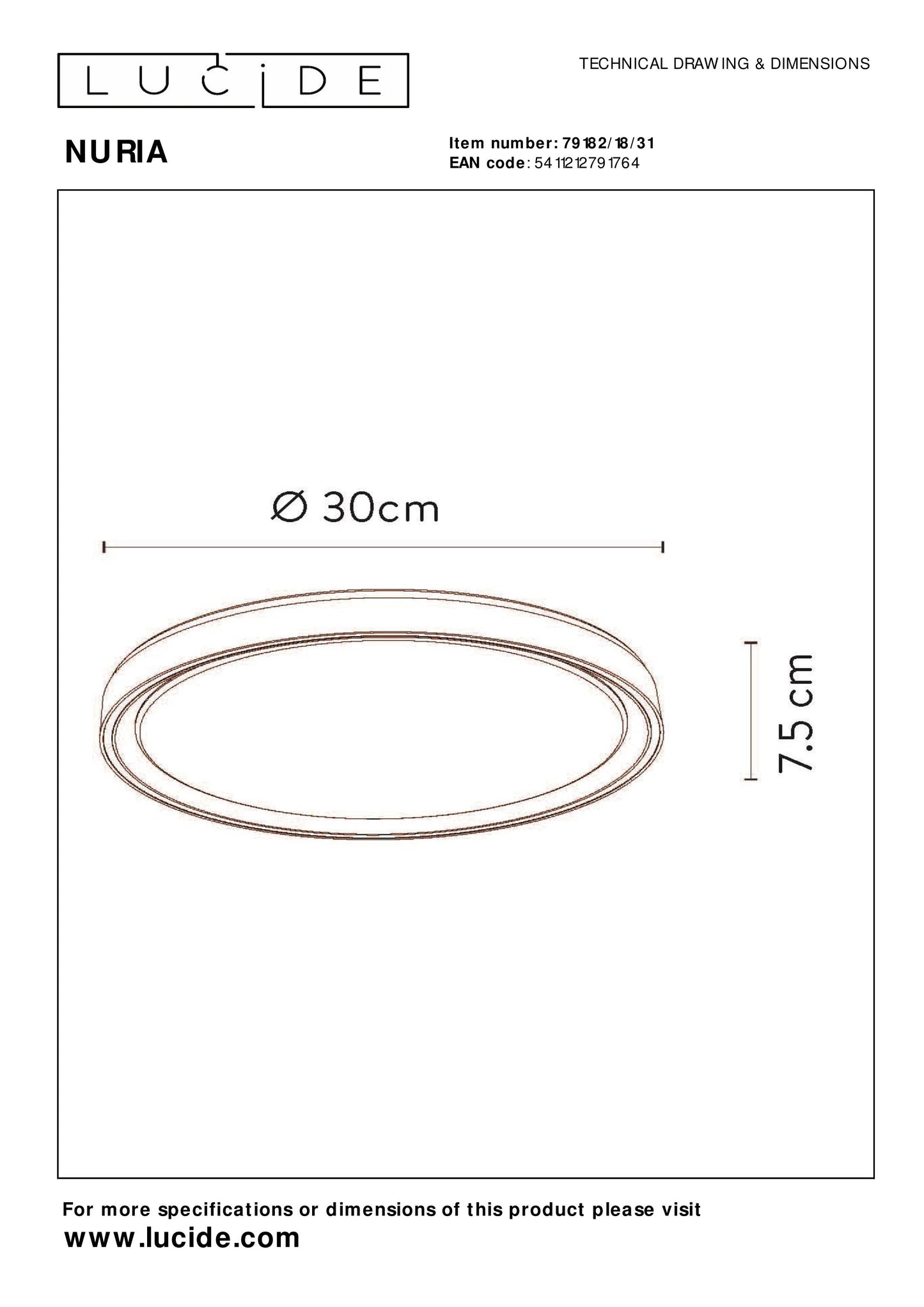 Plafonnière Nuria | Ø 30 cm | Wit