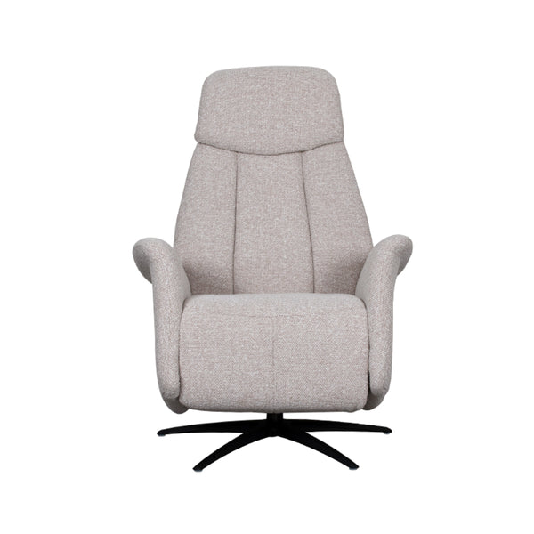 Elektrische Fauteuil Oslo naturel bouclé, vooraanzicht op witte achtergrond