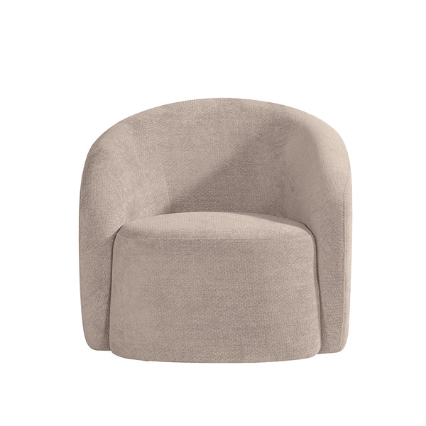 Fauteuil Alby beige stof, vooraanzicht op witte achtergrond
