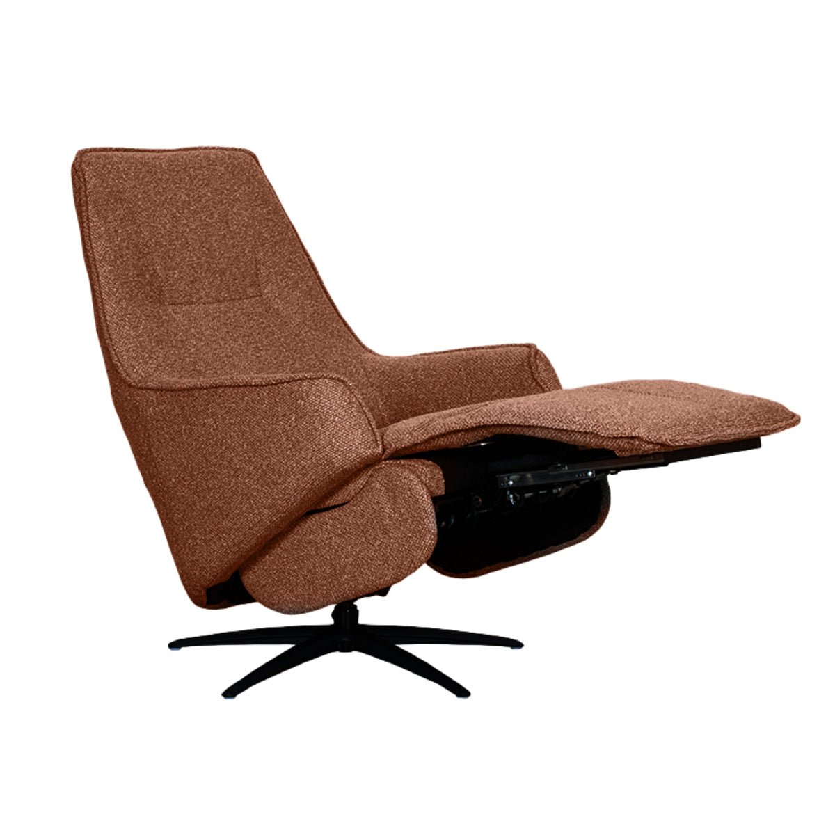 Relaxfauteuil Odense rood bouclé, detail van de functie