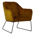 Fauteuil Yuno velvet geel, vooraanzicht op witte achtergrond