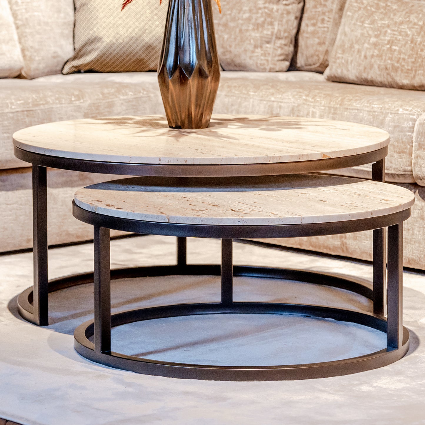 Salontafel Avalon | Set van 2 | Travertin | Brons