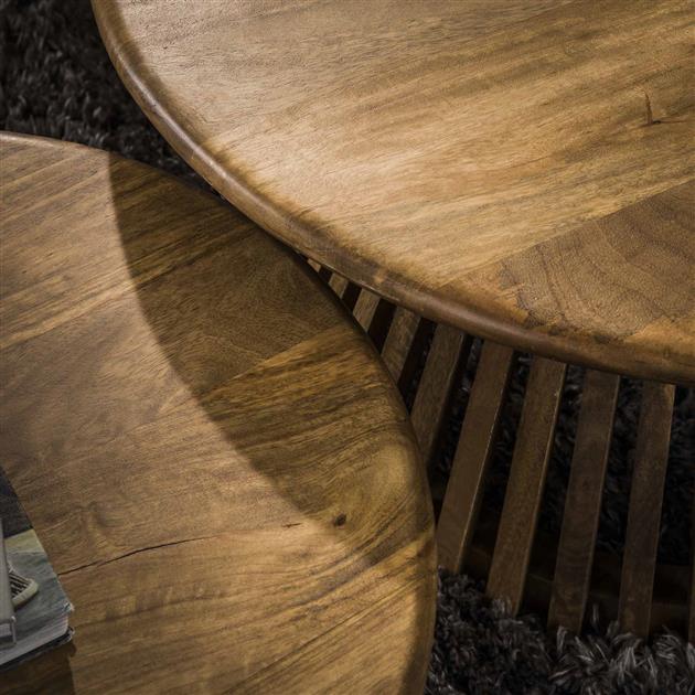 Salontafel Tweak Conisch set van 2 zand mangohout, detail van het materiaal