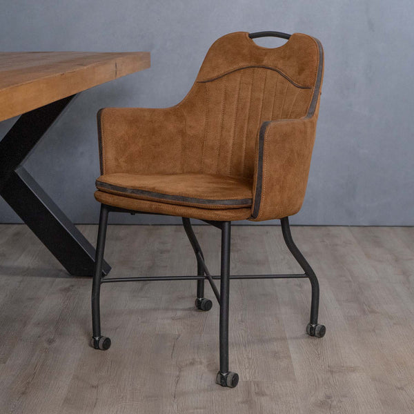 industriele eetkamerstoel cognac met armleuning