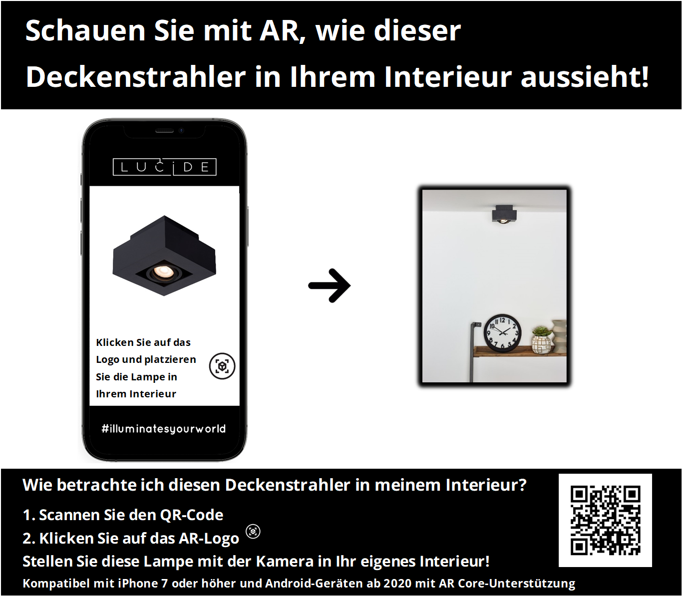 Plafondspot Xirax | 1-Lichts | LED Dim to warm | Zwart Metaal