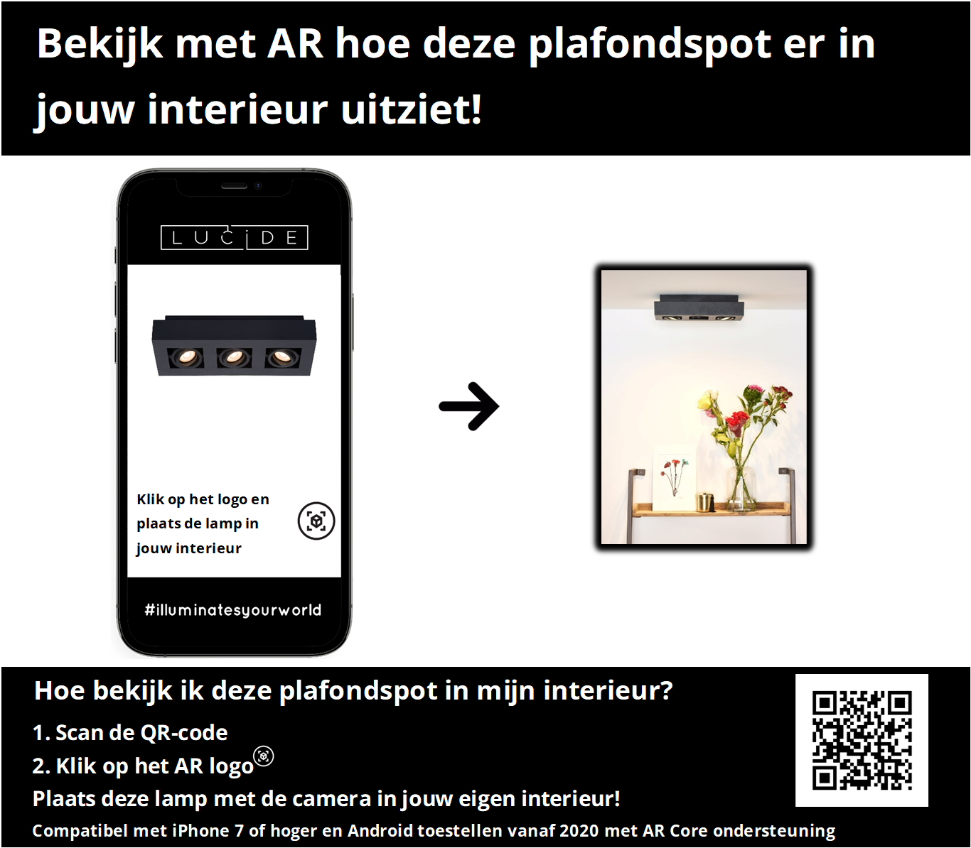 Plafondspot Xirax | LED Dim to warm | Zwart Metaal