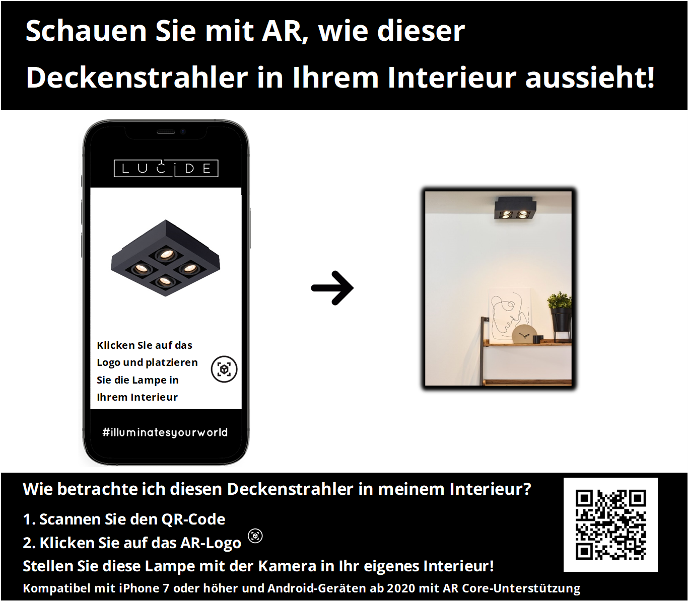 Plafondspot Xirax | LED Dim to warm | Zwart Metaal