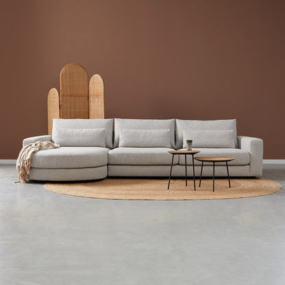 Hoekbank Como wit puente chaise lounge rond, vooraanzicht in een interieur