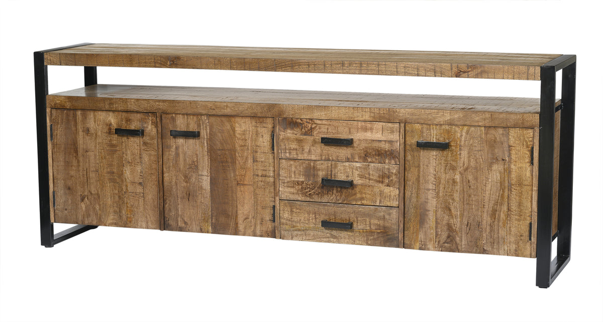 Dressoir Nairobi bruin mangohout 210 cm, vooraanzicht op witte achtergrond