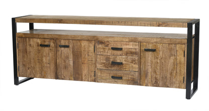 Dressoir Nairobi bruin mangohout 210 cm, vooraanzicht op witte achtergrond