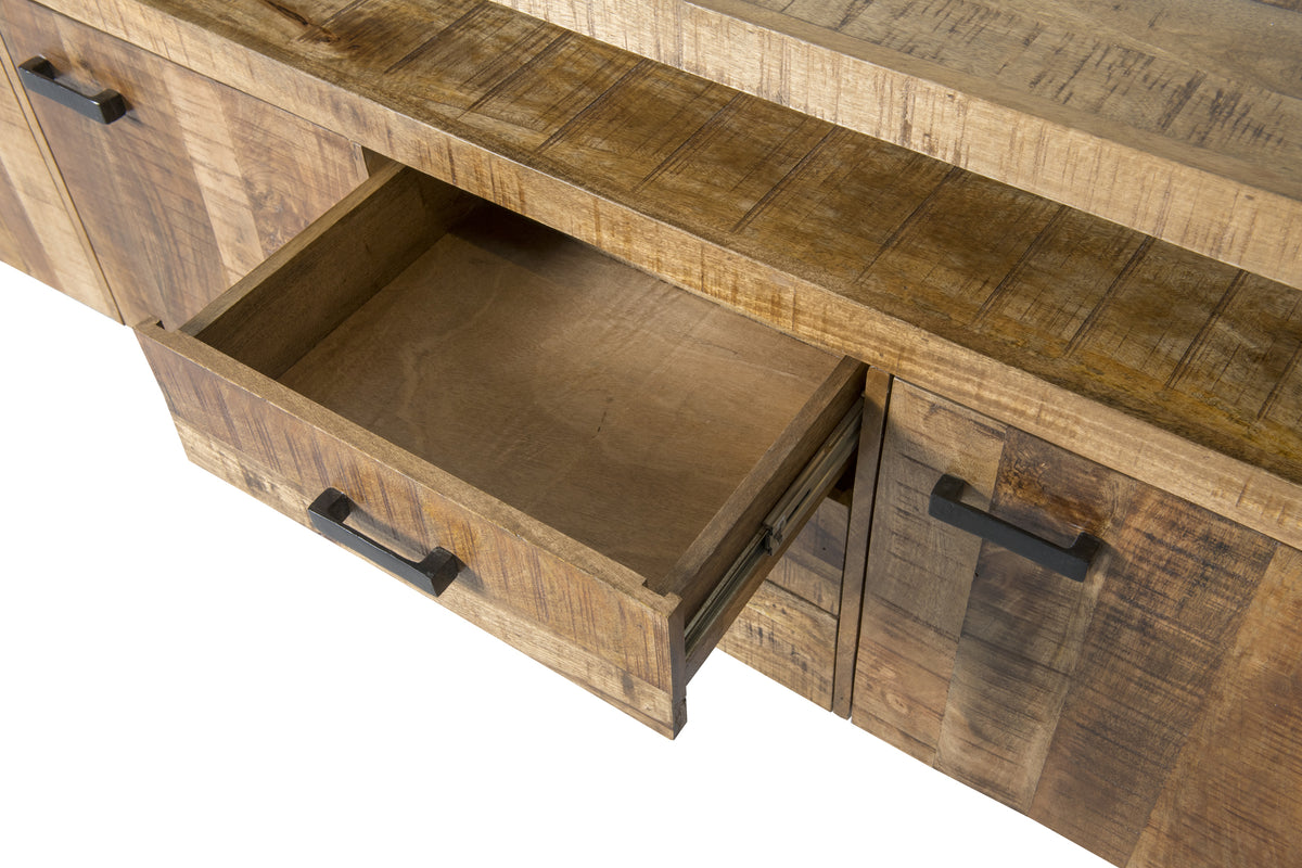 Dressoir Nairobi bruin mangohout 210 cm, detail van het materiaal