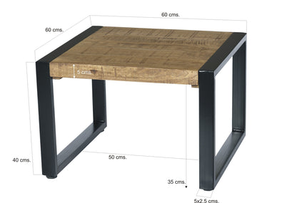Salontafel Nairobi bruin mangohout, maatvoering met afmetingen