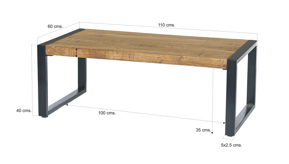 Salontafel Nairobi mangohout 110 x 60 cm, maatvoering met afmetingen