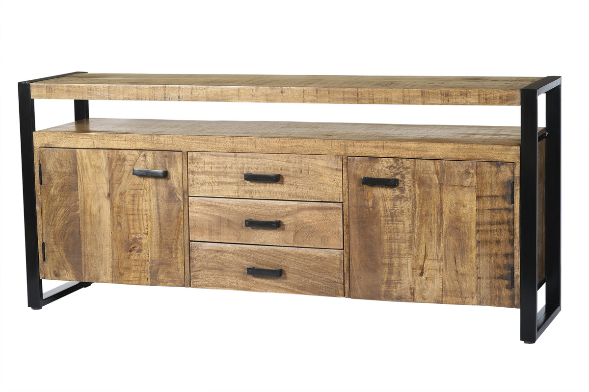 Dressoir Nairobi bruin mangohout 180 cm, vooraanzicht op witte achtergrond