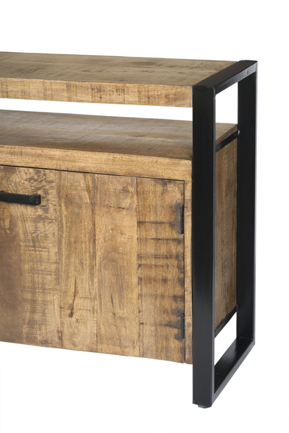 Dressoir Nairobi bruin mangohout 180 cm, zijaanzicht op witte achtergrond